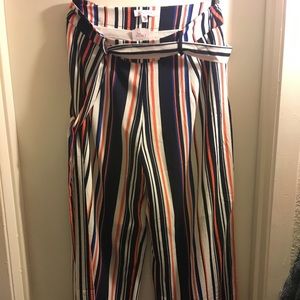 NWT Agaci BLUE ORANGE WHITE FLOWY PANTS STRIPES